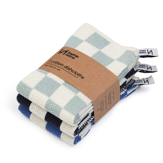 Sophie Home Reusable Checked Dishcloths: Cobalt