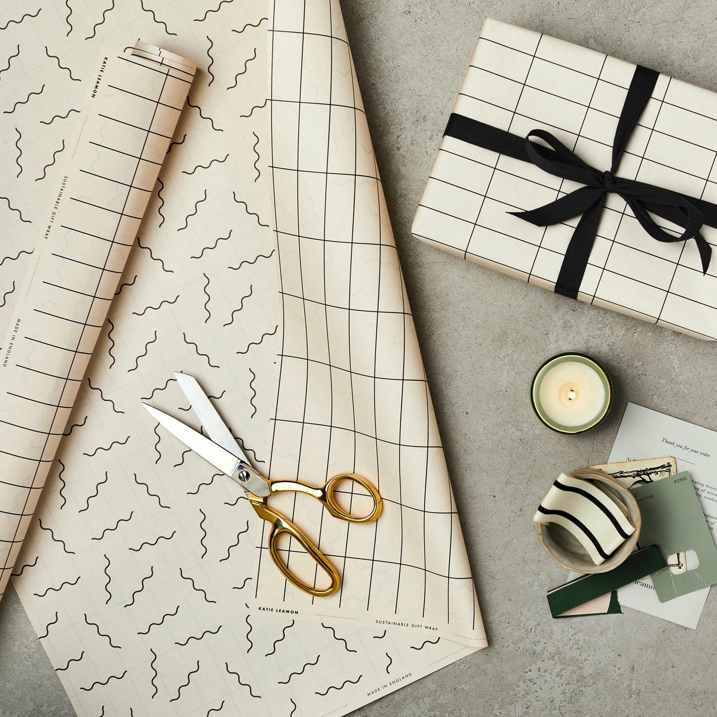 Katie Leamon Ivory Grid & Squiggle Gift Wrapping Paper