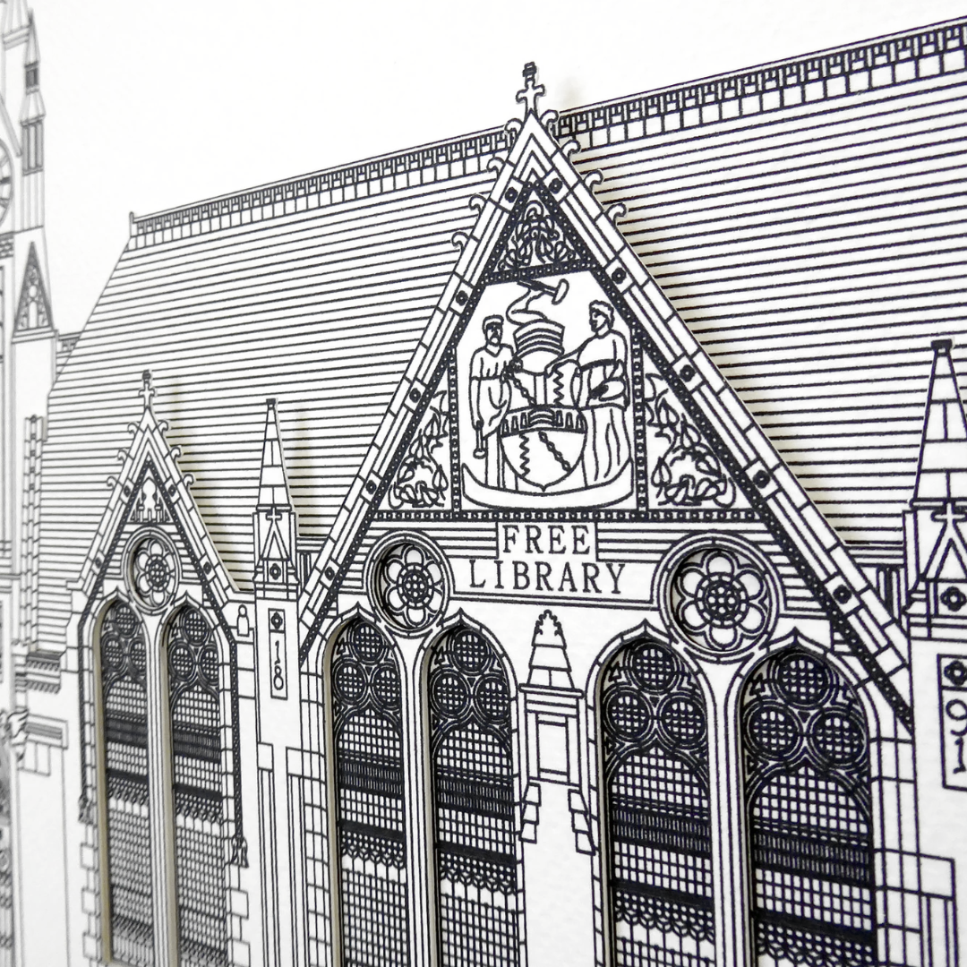 minima. A3 Spring Hill Library, Birmingham, 3D Framed Illustration Ex-display