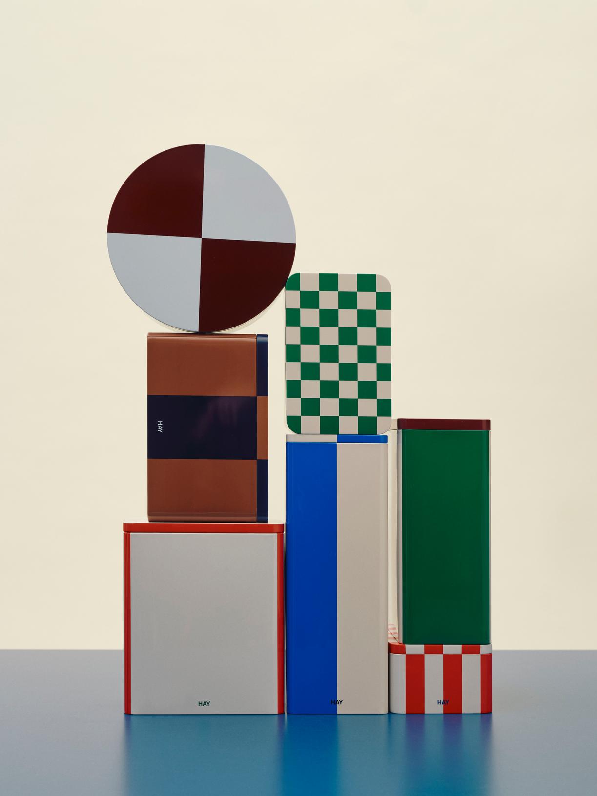 Hay Tin Container - Slim Green and Off-white