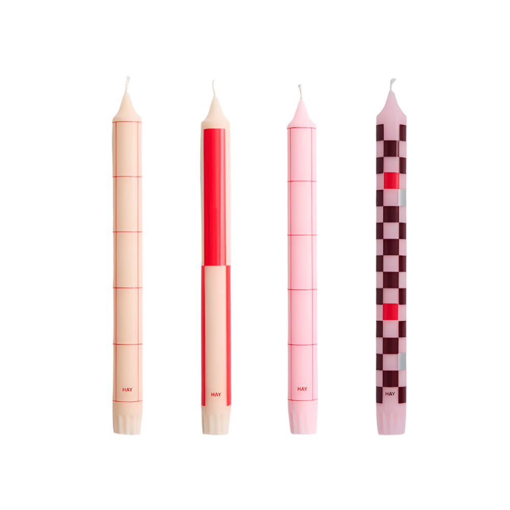 Hay Pattern Candle: Red and Bordeaux, Set of 4