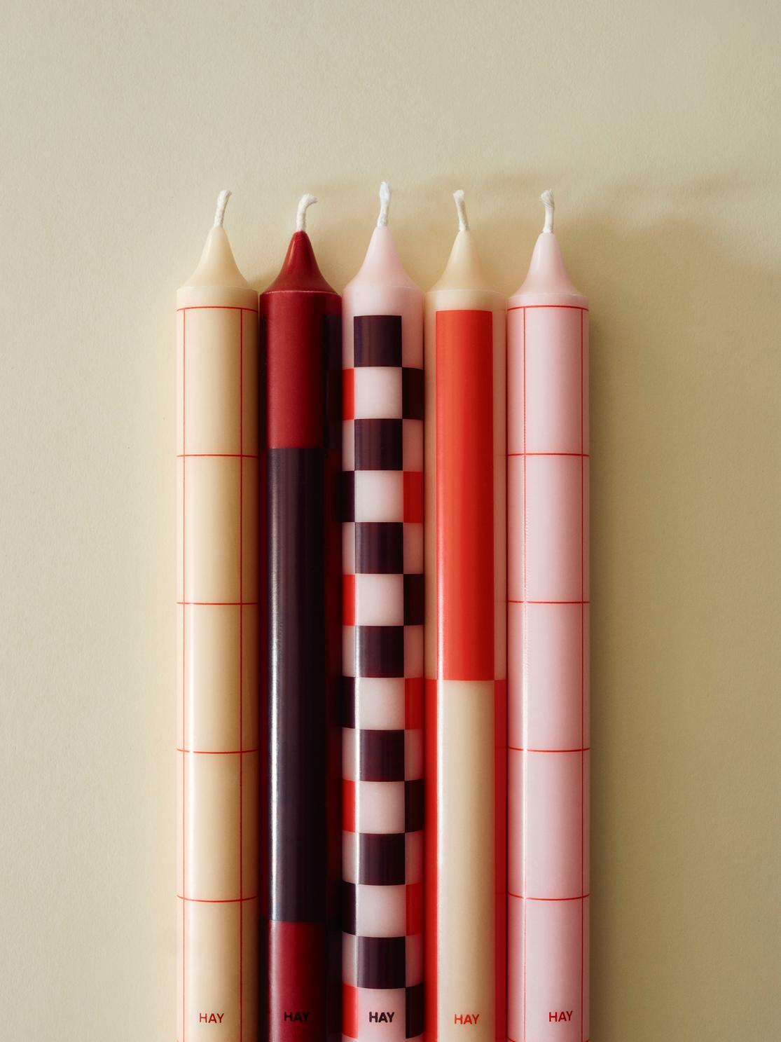 Hay Pattern Candle: Red and Bordeaux, Set of 4
