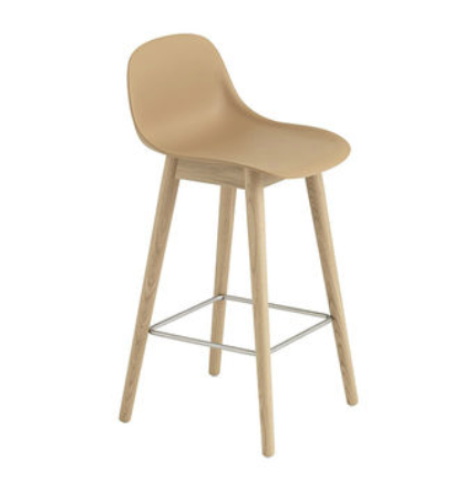 Muuto Fiber Bar Stool With Backrest and Wooden Base 75cm