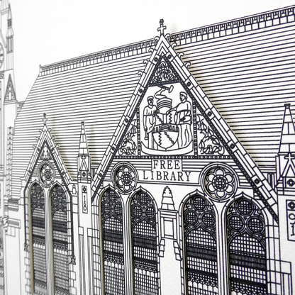 minima. A3 Spring Hill Library, Birmingham, 3D Framed Illustration Ex-display