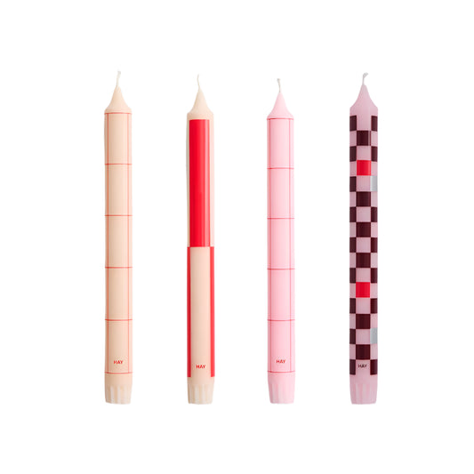 Hay Pattern Candle: Red and Bordeaux, Set of 4
