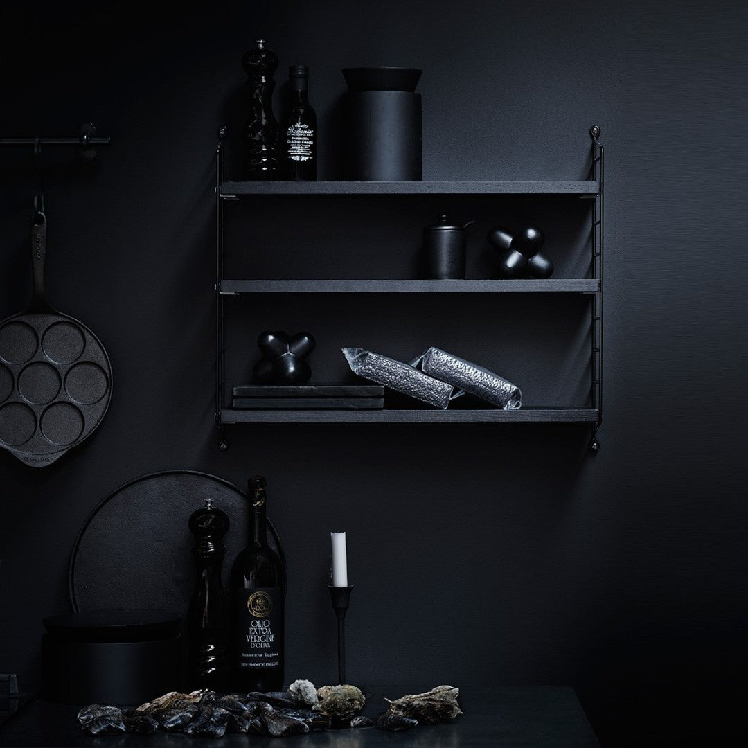 String Pocket Shelving - Black Stained Ash/Black