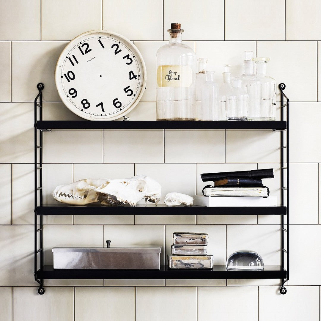 String Pocket Shelving - Black Stained Ash/Black