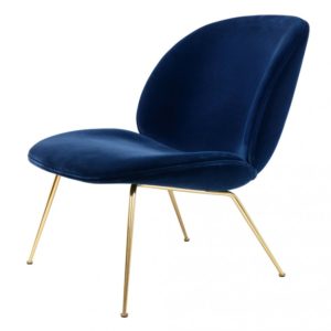 Gubi Beetle Lounge Chair Navy Velvet & Brass-0